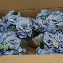 Flower Table Centerpieces - Set of 6 Floral Arrangement Artificial Wedding Hydrangeas Floral Arrangement with Rustic Metal Vase for Bridal Tea Party Event Decorations - Dusty Blue