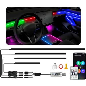 Acrylic Ambient Lighting Car Interior Kit, 4 in 1 Dream Color Acrylic Led Strips Fiber Optic Lights with APP, 116 inches USB Flexible Neon Music Sync 16 Million Colors Dashboard Center Console Lights
