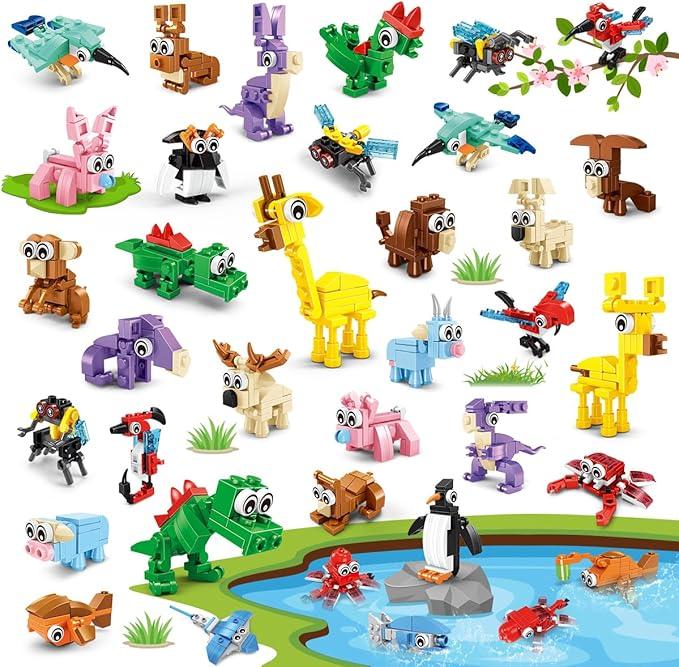 30 Packs Animal Party Favors for Kids, 810 PCS Mini Animal Building Block Toy Set for Goodie Bag Fillers Classroom Prizes Easter Birthday Children's Day for Boys Girls Student Ages 6+