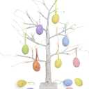 Easter Decorations kemooie 24 Inch Pre-lit White Birch Tree with 10 Hanging Easter Egg Ornaments, 24 Led Lights Battery Operated Spring Table Centerpiece for Party Birthday Home Spring Decoration