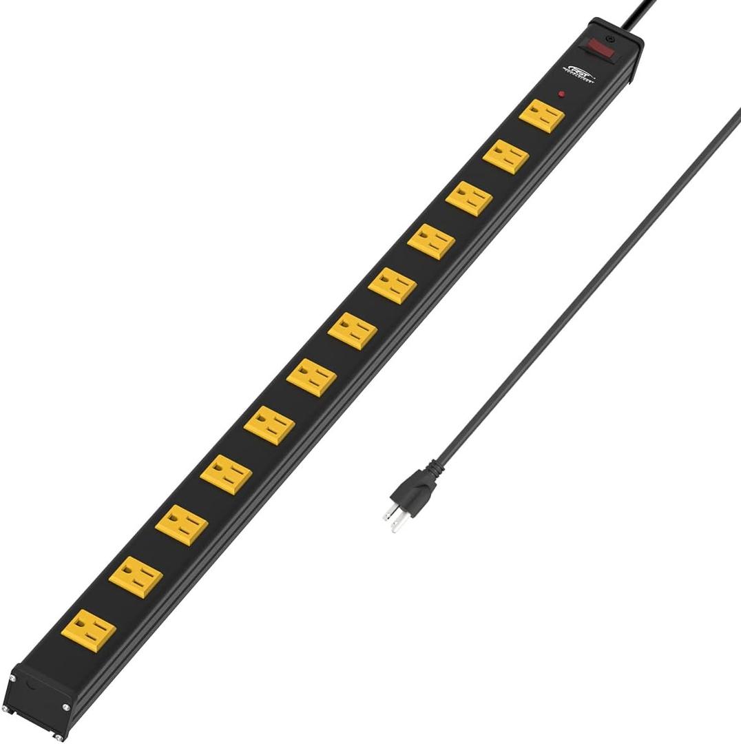 Long Power Strip, 12-Outlet Heavy Duty Surge Protector Wall Mount Power Strip with 1800 Joules Protection 15A Circuit Breaker 6FT for Garage, Shop, Industrial, Underdesk