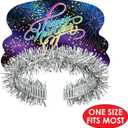 Beistle 25-Pack New Year's Eve Celebration Tiaras, Metallic with Fireworks Design and Silver Fringe, Perfect Party Favors for NYE Events