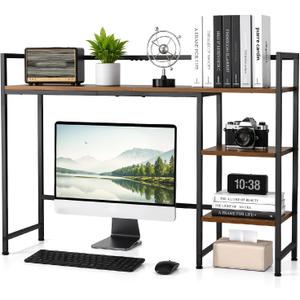 22" Desk Hutch for Computer Monitor - 3 Tier Wooden Shelf Organizer, Brown, 21.46 x 12 x 3.94 inches