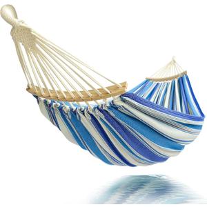 Double Hammock 2 Person Extra Large 220x150cm Total Length 330cm Load 500lb Canvas Cotton Hammock for Patio Porch Garden Backyard Lounging Outdoor and Indoor with Removable Spreader bar
