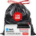 Reli. 39 Gallon Trash Bags Drawstring (100 Count) Large 39 Gallon Heavy Duty Drawstring Trash Bags, Garbage 39Gal Capacity, Lawn Leaf (39Gal, Black)