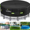 UIRWAY 18 Ft Round Pool Cover with Reflective Strips, Swimming Pool Cover for Above Ground Pools, Solar Cover Including Rope Tie and Luminous Ground Nails, PU Tarp Snug Fit for UV Protected (Black)