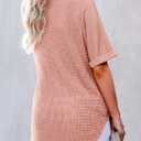 Astylish Women Waffle Knit Tops Henley Shirts Long Sleeve V Neck Solid Color Casual Tunic (Pink, S)