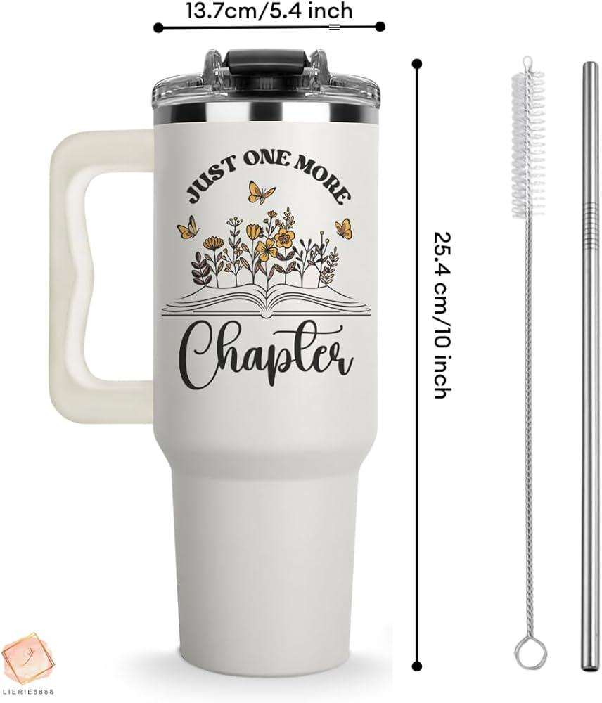 Christmas Gifts for Book Lover - Just One More Chapter Tumbler 40Oz, Book Lover Gifts for Women, Gift for Readers Women, Bookish Cups, Reading Tumbler, One More Chapter Mug, Books Cups