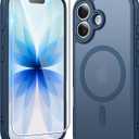 FNTCASE for iPhone 17 Case Matte: Magnetic Phone Cases with Screen Protector Drop Proof Compatible with Magsafe Slim Anti Yellowing Rugged Shockproof Protective Translucent Cell Cover (C-Blue)
