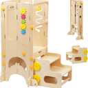 Foldable Toddler Stool for Kitchen - 4-in-1 Kitchen Step Stool for Kids, 2 Height Adjustable Step Stool with Slide, Chalkboard & Montessori Activity Games