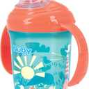 Nuby No-Spill Two Handle Babys First Soft Spout Cup with Hygienic Cover | 2 pack: Aqua Travel & Blue Cars or Aqua Ocean & Pink Animals | 8oz/ 240 ml | 4+ Months | 2 pack