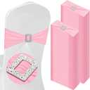 VitalCozy 150 Pcs Spandex Chair Sashes with Square Buckle Slider Stretch Chair Cover Band Universal Elastic Ties Straps Bows for Wedding Banquet Event Party Decoration(Light Pink)