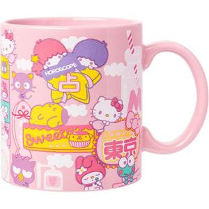 Silver Buffalo Sanrio Hello Kitty and Friends Kawaii Tokyo Theme Featuring Little Twin Stars, Chococat, My Melody, Keroppi, Badtz-Maru, and Pompompurin Ceramic Mug, 20 Ounces