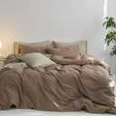 MooMee King Duvet Cover Set, 100% Washed Cotton Linen Like Twill Thick Sturdy Material Super Soft Breathable Durable Bedding for All Season, 3 Pieces (Bombay Brown, King 104"x90")