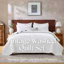 King Quilt Set with Shams Lightweight Quilted Bedspread Coverlet Thin Comforter Bed Cover Vintage Washed Quilted Blanket for All Season, Brushed Microfiber Diamond Stitching, Linen White, 104"x92"