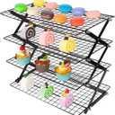 PowerKing Upgraded Collapsible 4-Tier Cooling Rack, Adjustable Stackable Non-Stick Wire Rack for Baking, Roasting, Drying, Cookies, Cakes, Muffins, Space-Saving, Gifts for Baking Enthusiasts