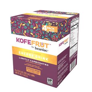 KOFEFRUT by beaniac Caffeinated Energy Drink, Lemon, Lightly Carbonated, Reduced Sugar, 80mg Caffeine, Polyphenols, Antioxidants, Vitamin C, 12 Fl Oz Can (Pack of 4) (EXP 08/31/26)
