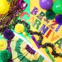 60 Pcs Brazil Carnival Party Decorations Mardi Gras Parade Golf Cart Decorations Burlap Bunting Flag Purple Green Gold Mardi Gras Tinsel Garland Golf Cart Stickers for Carnival Party Supplies Decor