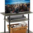Furinno Turn-N-Tube No Tools 3-Tier Entertainment Center TV Stand for TV up to 32 Inch, Plastic Round Tubes, French Oak Grey/Black, 32-Inch Plastic Poles