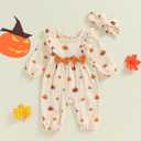 Halloween Baby Girl Outfit Infant Fall Clothes Long Sleeve Bubble Romper Pumpkin Bodysuit Jumpsuit with Headband (Newborn)