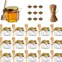 Adabocute Honey Pot 2oz, Mini Glass Honey Jars with Wood Dipper, Gold Lid, Bee Pendants, Beige Gift Bags, Thank-you Tags, Ideal for Baby Showers Favors Wedding Favors, 15 Pack