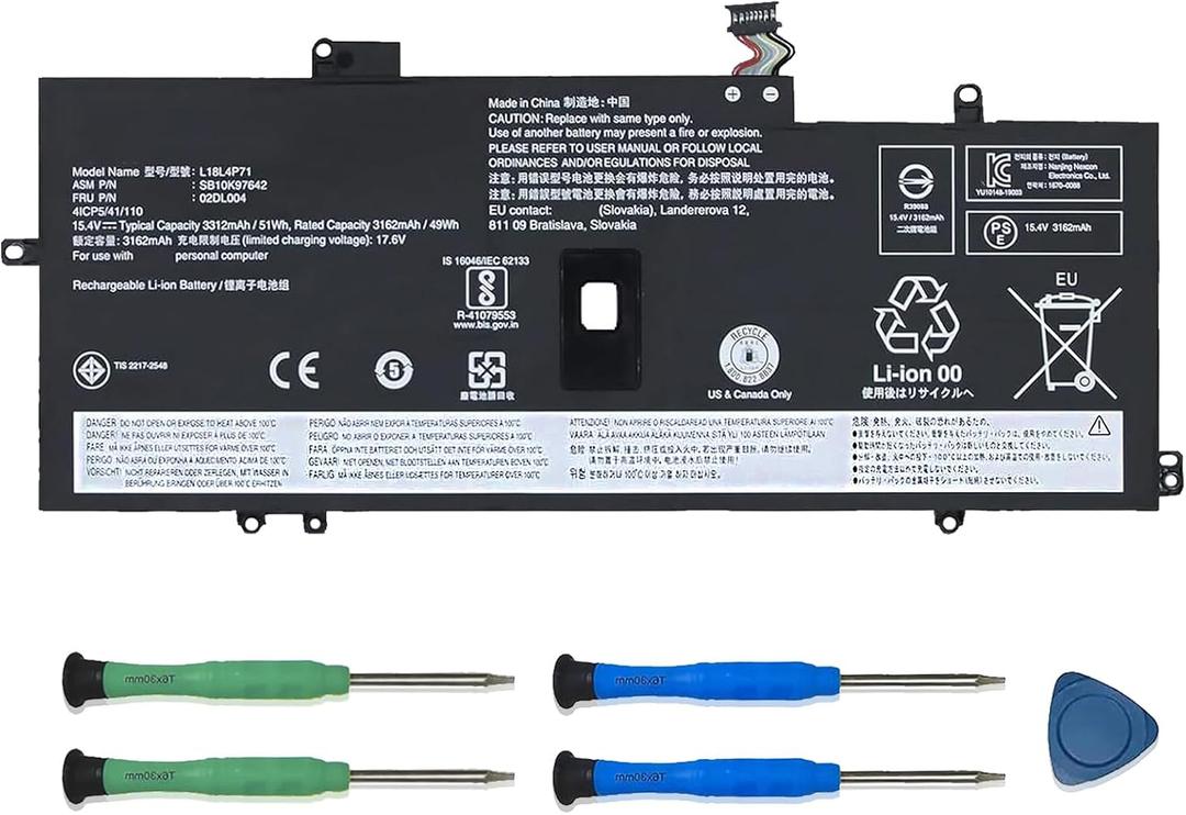 L18L4P71 L18C4P71 L18M4P72 Laptop Battery Replacement for Lenovo ThinkPad X1 Yoga 4th 5th Gen/X1 Carbon 7th 8th Gen Series 02DL004 SB10K97642 02DL005 SB10K97643 02DL006 SB10K97644 15.4V 51Wh