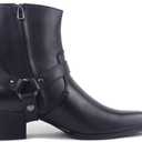 OSSTONE Dress Boot For Men Leather Chukka Designer Boots Casual Heel Shoes Zipper-up OZ-JY002-black-belt- US 11.5