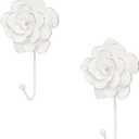 Guichifun Flower Coat Hooks Wall Decor - 2pcs Resin White Decorative Wall Hooks for Hanging Clothes Coats Towels Keys Bags Hats Bathroom Home Decoration Gift 4 x 1.5 x 7 Inch