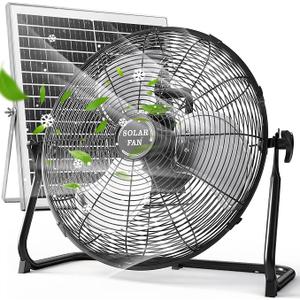 Solar Powered Fan for Outdoor - 30000mAh Rechargeable Floor Fan with 40W Solar Panel, 18 Speed, 12-60H Runtime, Quiet Cordless Fans for Outside Home Patio Camping Gazebo Outage Greenhouse