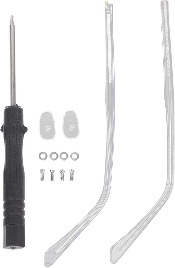 iplusmile 1 Pair Metal Glasses Replacement Temple, Clear Eyeglasses Arms Legs, Glasses Repair DIY Kit with Screw Nose Pads Screwdriver Washers (Transparent)