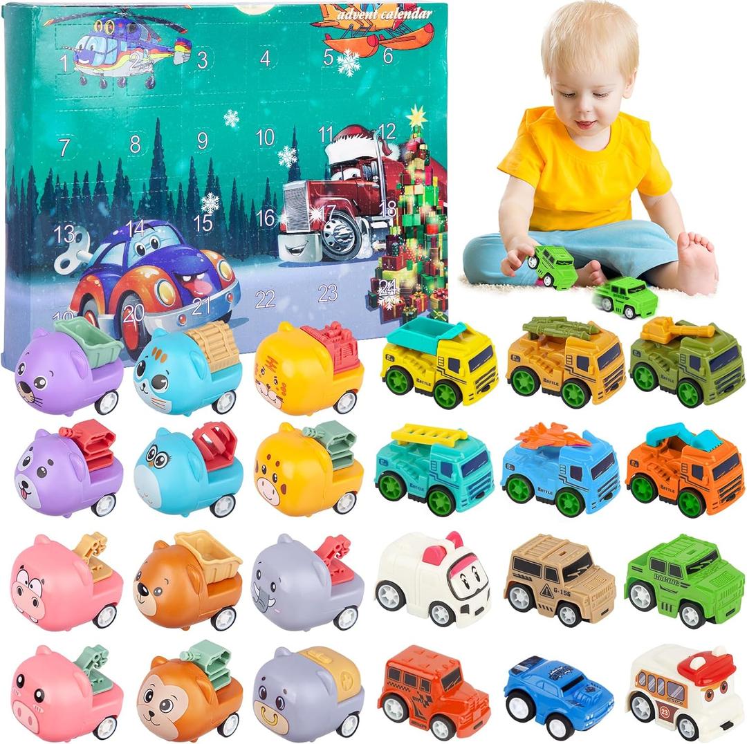 ZAMERR Advent Calendar 2024 for Kids, Christmas Countdown Calendar with 24 Surprise Pull Back Car Toys, Baby Advent Calendar Animal Vehicles Toys for 2 3 4 Year Old Xmas Gifts for Boys Girls Toddlers