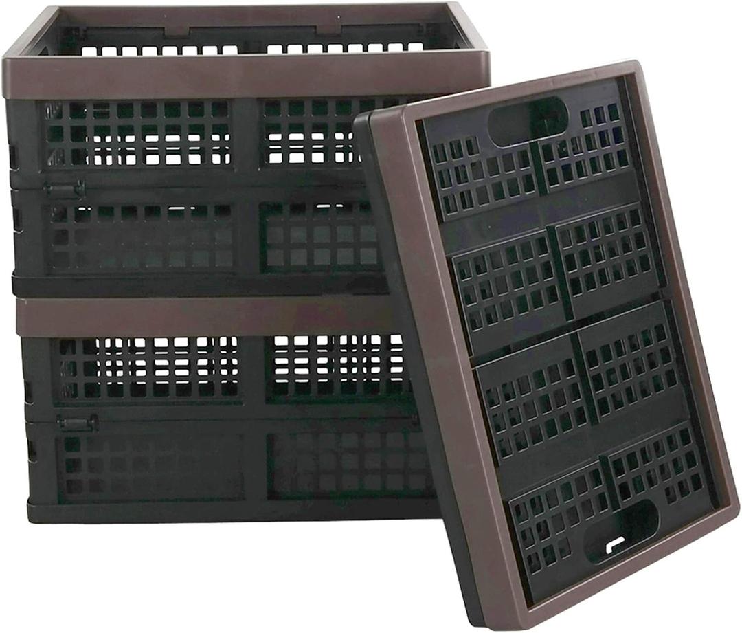 Kekow 15 L Black Plastic Collapsible Storage Basket, Folding Crates Storage, Set of 3