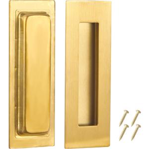 Gold Pocket Door Pull Hardware Recessed Handles,6 Inch Sliding Closet Door Handles Rectangular Stainless Steel Finger Flush Pulls (2 Pack)