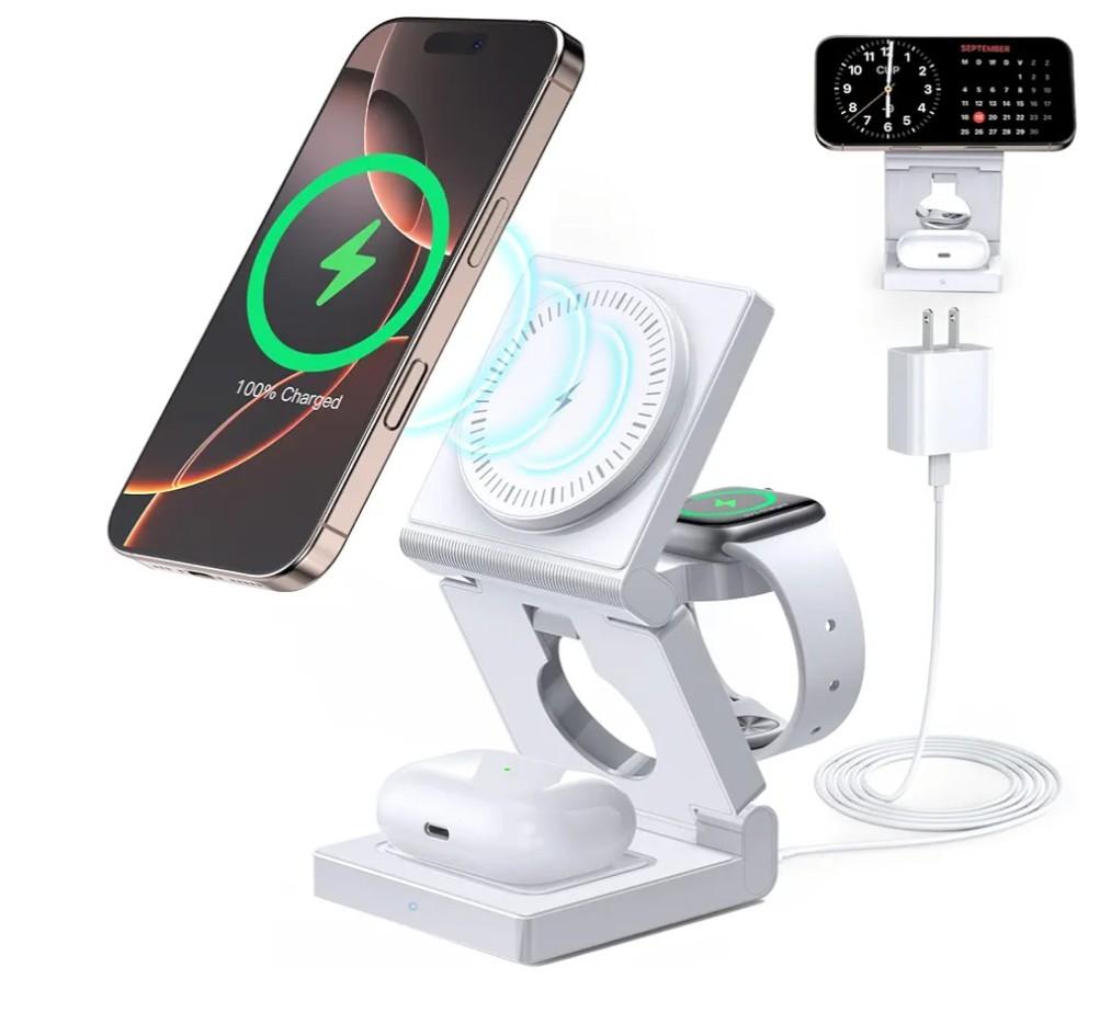 3 in 1 Wireless Charging Station for Apple Multple Devices - Foldable Magnetic Wireless Charger Dock -Travel 18W Charging Pad for iPhone 17 16 15 14 13 12 Pro/Pro Max/Plus/Watch & Airpods All Series