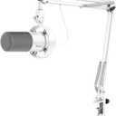 FIFINE Dynamic Microphone with Boom Arm, Studio Vocal XLR Microphone, Podcast USB Mic Kit for PC with Mute Button, Volume Knob, Headphone Jack, for Streaming Recording-AmpliTank K688CT, White