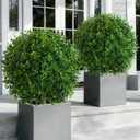 Artificial Eucalyptus Topiary Ball Trees for Outdoor Set of 2 Fake Plant Bushes with Ground Spike UV Resistant Faux Shrubs for Garden Front Porch, Green
