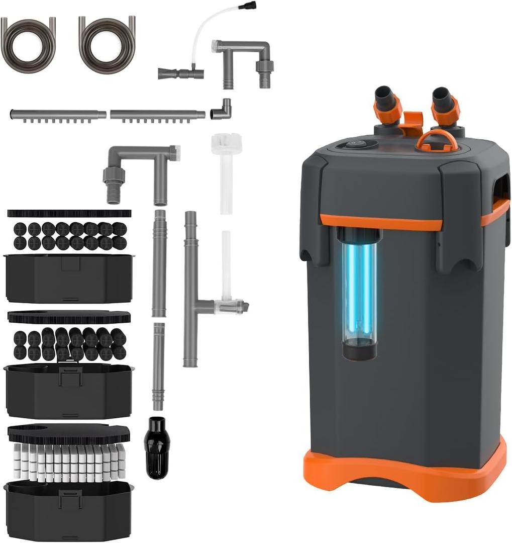 External Canister Filter, Ultra‑Quiet Aquarium Filter with Complete Filter Media, Freshwater & Saltwater for 29‑40 Breeder Fish Tanks (CY‑630)