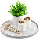 12 Inch Wood Round Tray, White Washed Wooden Decorative Serving Coffee Table Tray Centerpiece Candle Holder for Farmhouse Kitchen Dining Room Home Decor Coffee Table Decor and Accessories