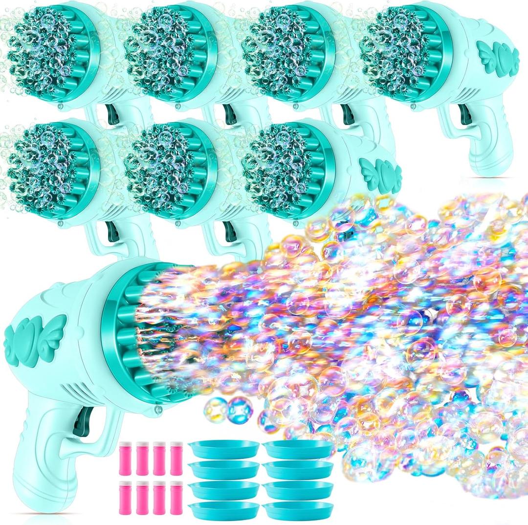 ShinyRelief 8 Pack Wedding Bubble Guns 32 Holes with Light, Bottles Solution, Romantic Bubble Maker for Outdoor Ceremony, Wedding Party Favors, Photo Props, Reception Entertainment (Green)