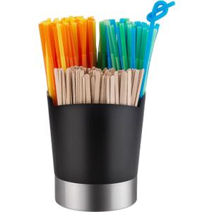 Choxila Straw Holder Dispenser Stainless Steel, Coffee Stirrers Holder Large Kitchen Utensil Organizer for Commercial and Home Use 6.7" x 5.7"