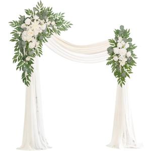 Artificial Arch Flowers Kit(Pack of 4),2Pcs Artificial Flower Arch Decor, 2Pcs Drapes, Ceremony and Reception Background Rose Decoration, White Champagne Floral Party and Outdoor Decor