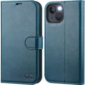 OCASE Compatible with iPhone 13 Wallet Case, PU Leather Flip Folio Case with Card Holders RFID Blocking Kickstand [Shockproof TPU Inner Shell] Phone Cover 6.1 Inch 2021 (Peacock Blue)