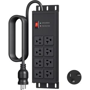 JUNNUJ Heavy Duty 20 Amp Surge Protector 4800J, Garage Metal 8 Outlets 12 Gauge, High Amp 5-20P Adapter 6-20R T-Slot Shop Industrial Outlets, 6 FT Extension Cord Commercial for Appliance