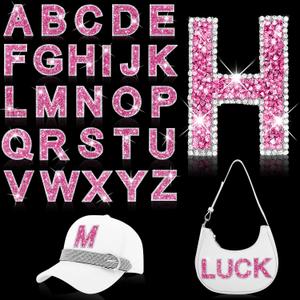 26Pcs Rhinestone Iron on Letters Patches 6.5cm Iron on Rhinestone Letters Bling Glitter A-Z Alphabet Applique Letters Iron on Patches for Clothes Bag Pants Shoes Cellphone Decor DIY Crafts (Rose Red)