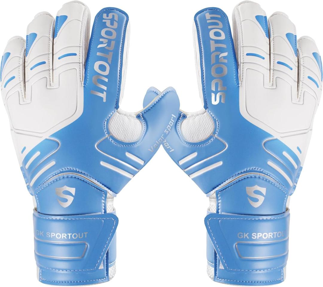 Sportout Youth&Adult Goalie Goalkeeper Gloves,Strong Grip for The Toughest Saves, with Finger Spines to Give Splendid Protection to Prevent Injuries,3 Colors (Blue , 10)