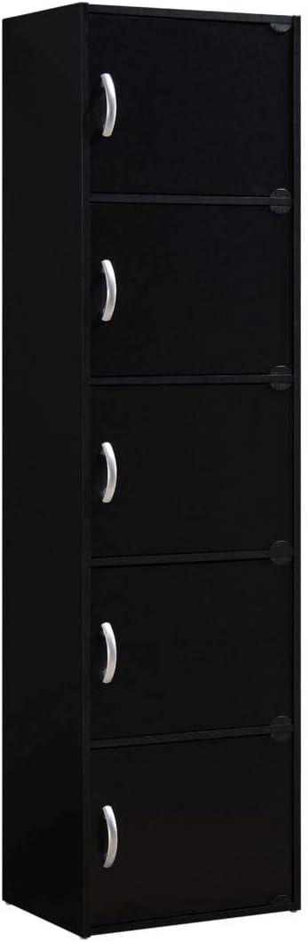 Hodedah 5-Shelf, 5-Door Bookcase in Black