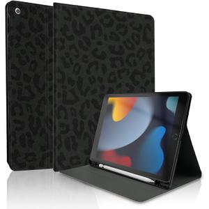 TopPerfekt Case for iPad 9th / 8th / 7th Generation (2021/2020 / 2019) 10.2 Inch - TPU Shockproof Frame and Folio Leather Cover [Pencil Holder, Auto Sleep/Wake] Black Leopard
