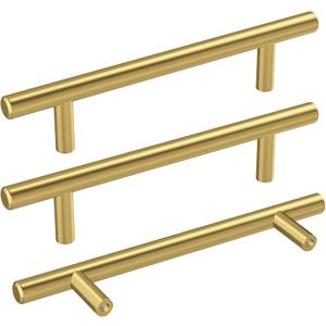 Haidms 10 Pack Gold Cabinet Handles, 4 Inch Hole Center Brass Cabinet Pulls Stainless Steel Kitchen Drawer Pulls for Kitchen Bathroom