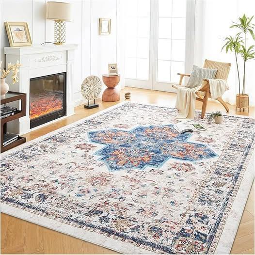 KGAUT 4x6 Area Rugs for Living Room Boho Rug Machine Washable Rug for Bedroom Indoor Soft Large Carpet Vintage Non Slip Foldable for Dining Room Entryway