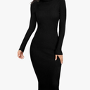 Women Stretchable Knitted Long Sleeve Slim Fitted Ribbed Soft Sweater Dress M